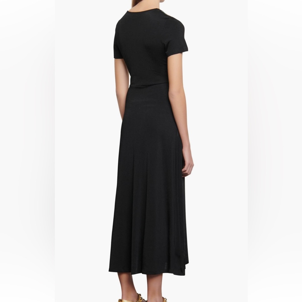 SANDRO Rabba Printed Satin Twill paneled Jersey Midi Dress Black size 6 $695 - Picture 3 of 16